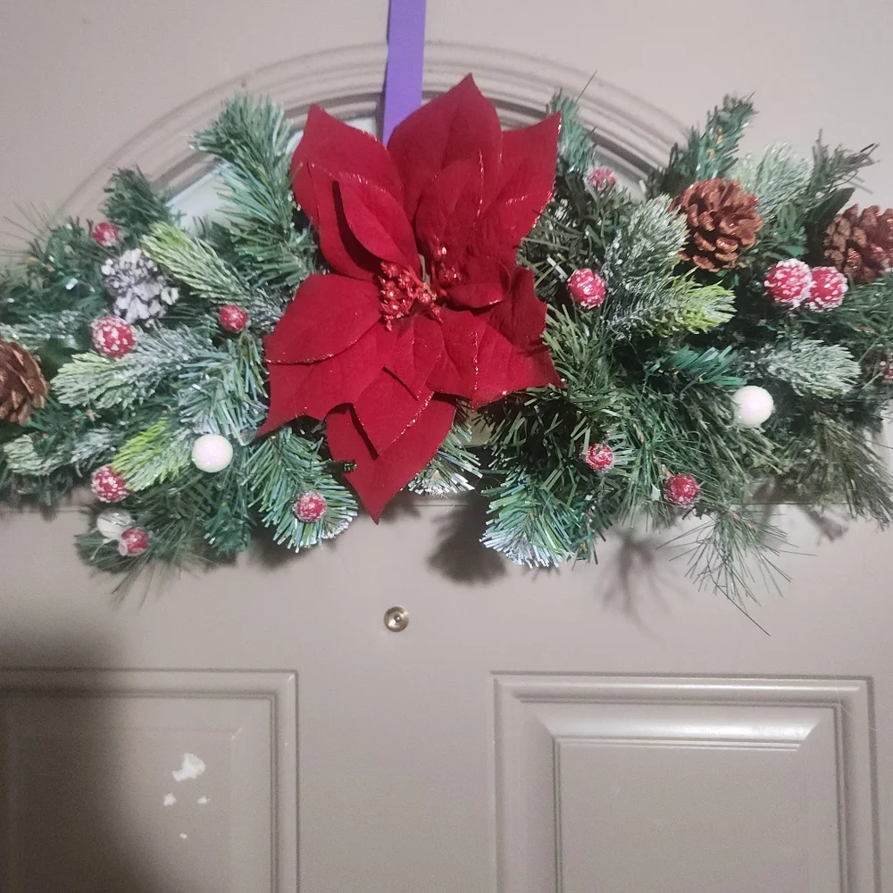 Handmade Red and Green Christmas Swag Holiday Wreath Appr 30 In